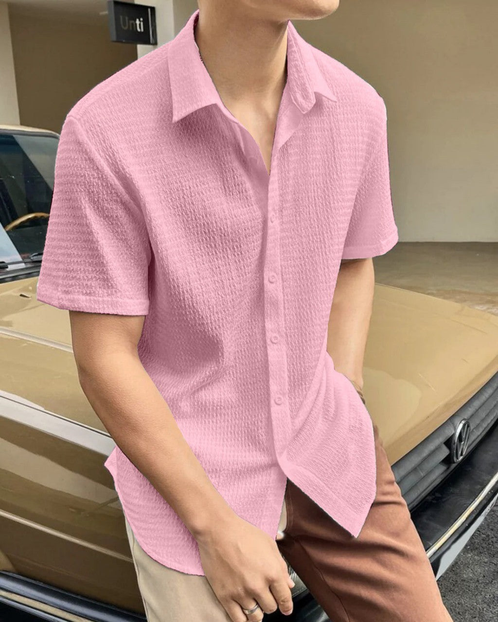 Pink Colour Men  Casual Wear Cotton Structured Shirt