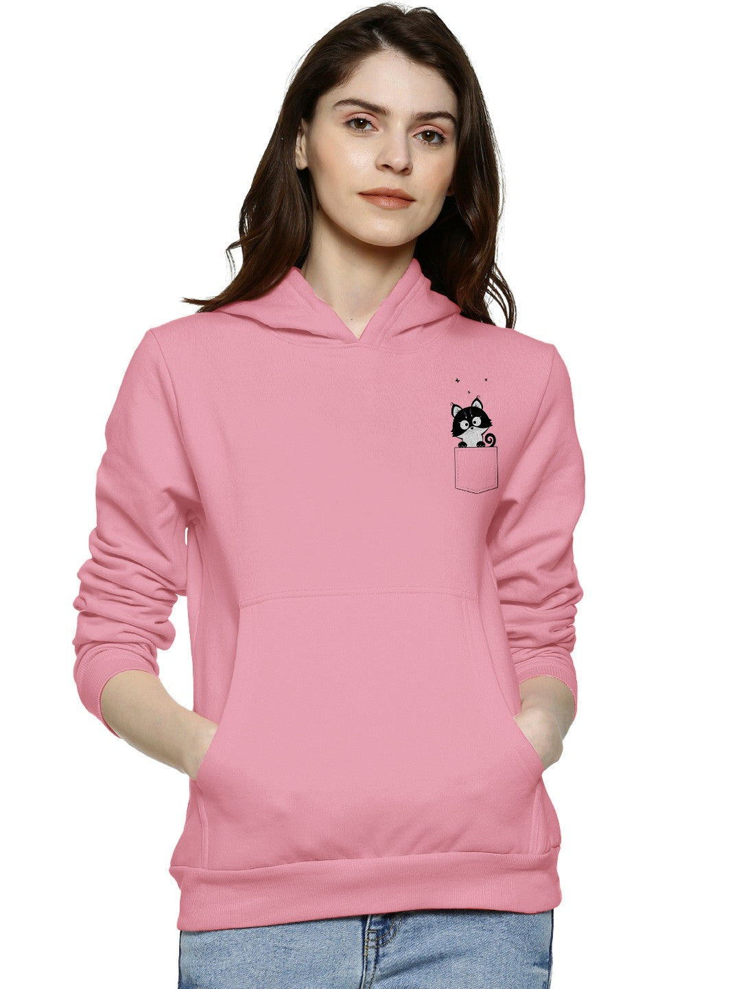 Cat Pocket Printed Premium Quality Hoodie For Women