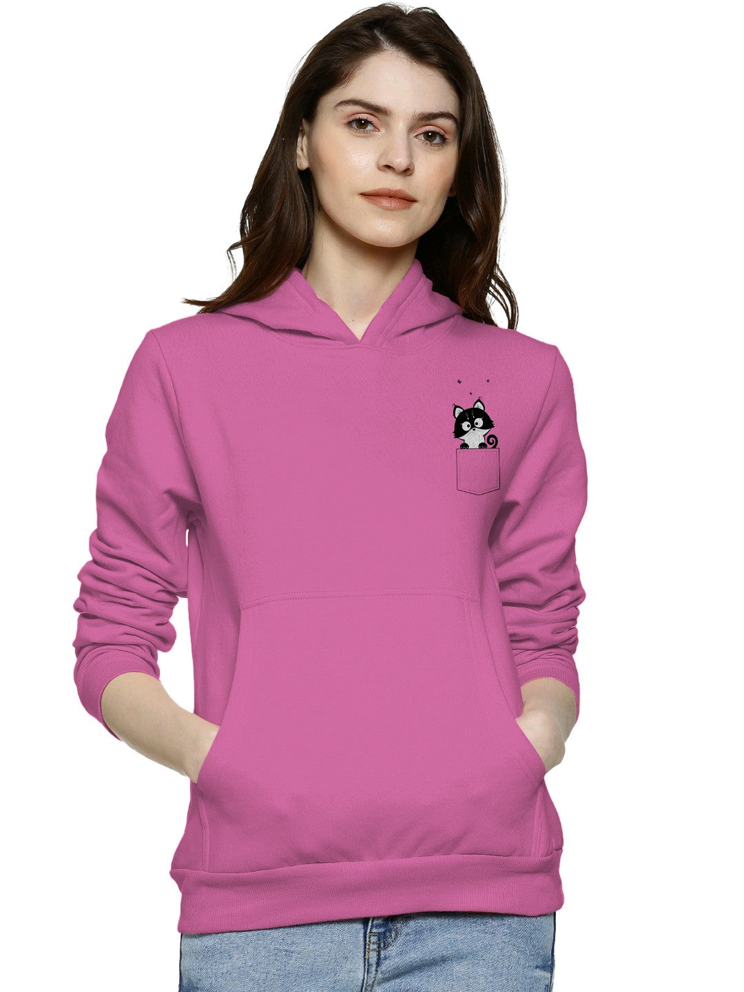 Cat Pocket Printed Premium Quality Hoodie For Women