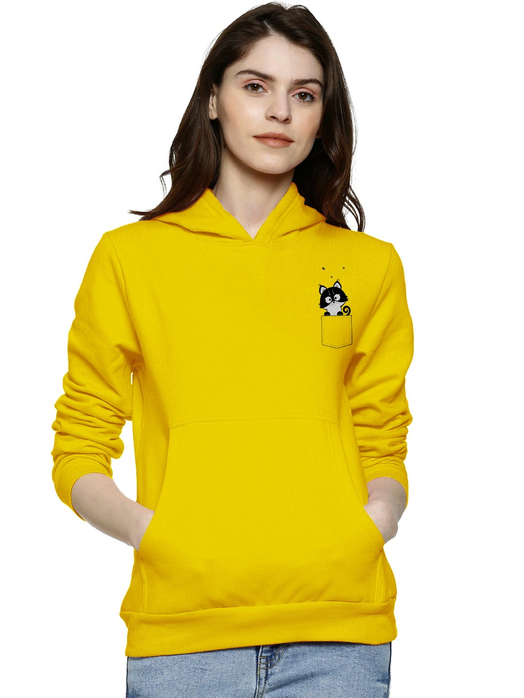 Cat Pocket Printed Premium Quality Hoodie For Women