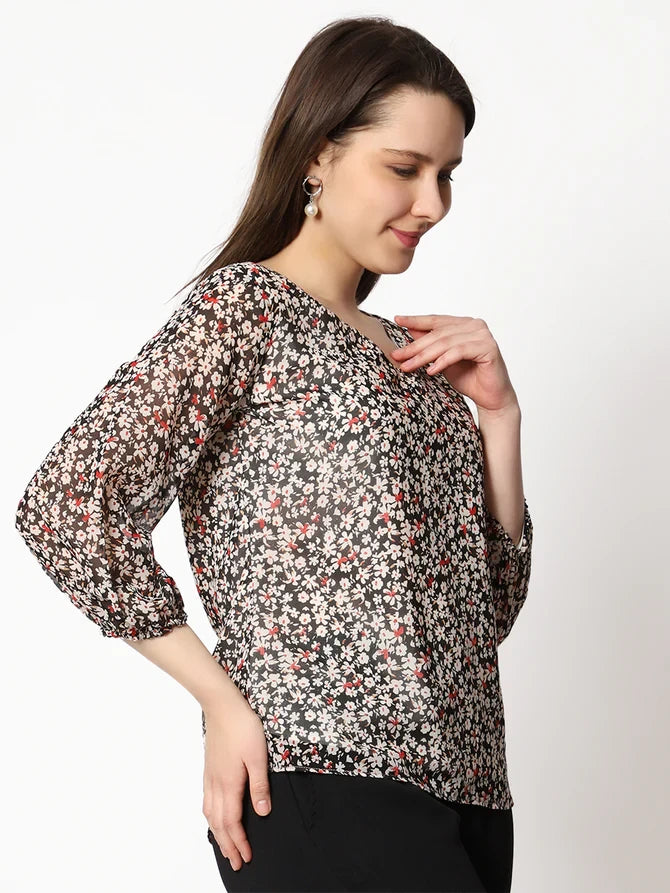 Casual Printed Women Multicolor Round Neck Top