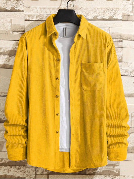 Iron Yellow  Men Corduroy Flap Pocket Button Front Shirt