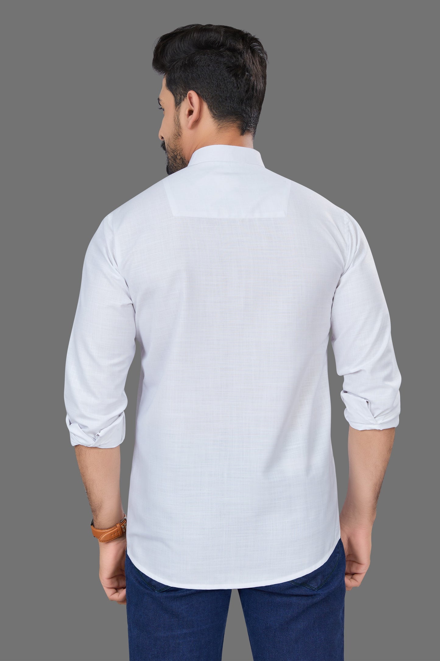 white mens short kurta