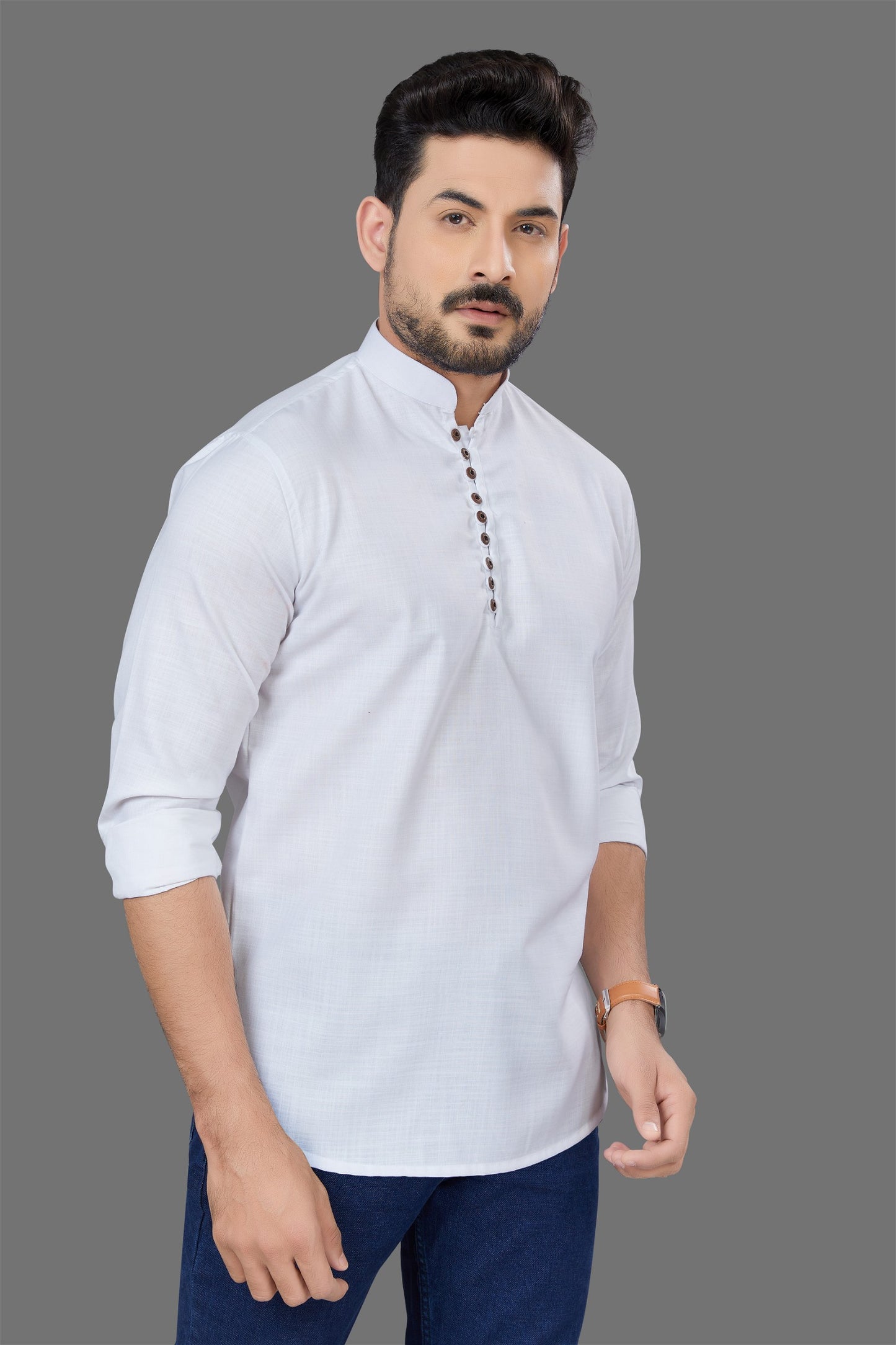 white mens short kurta