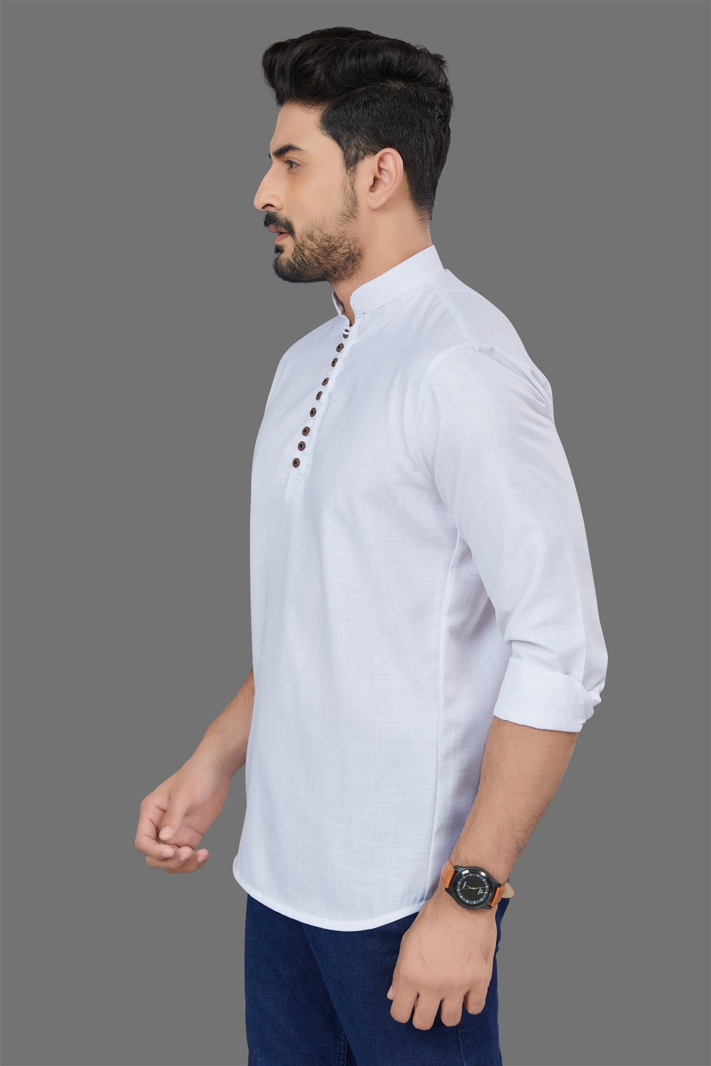 white mens short kurta