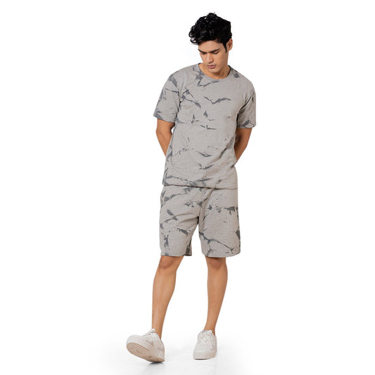 Tie Day Printed T-Shirt and Shorts For Men in Gray Color