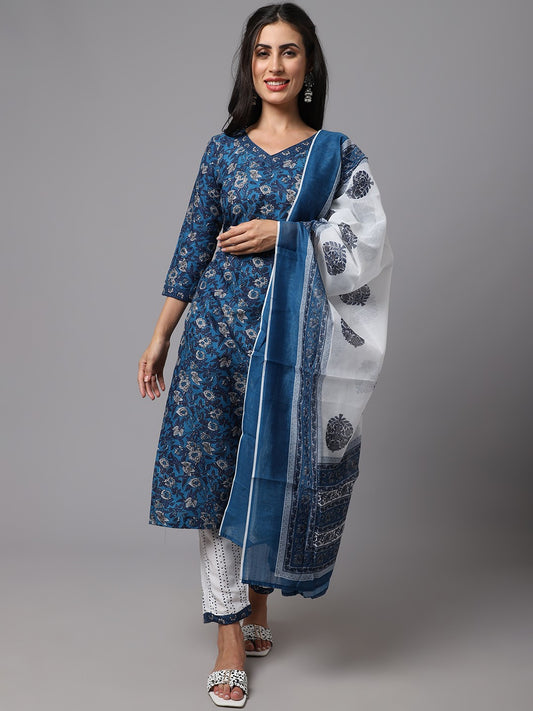 Floral Print Straight Kurta Set with Dupatta for Women