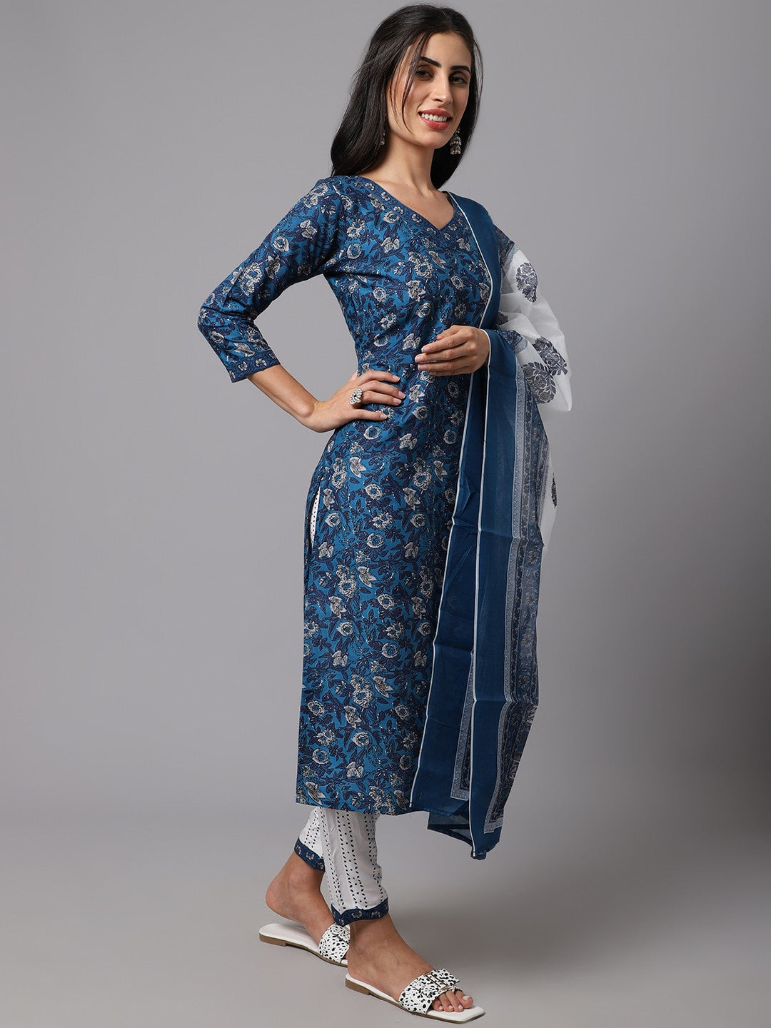 Floral Print Straight Kurta Set with Dupatta for Women