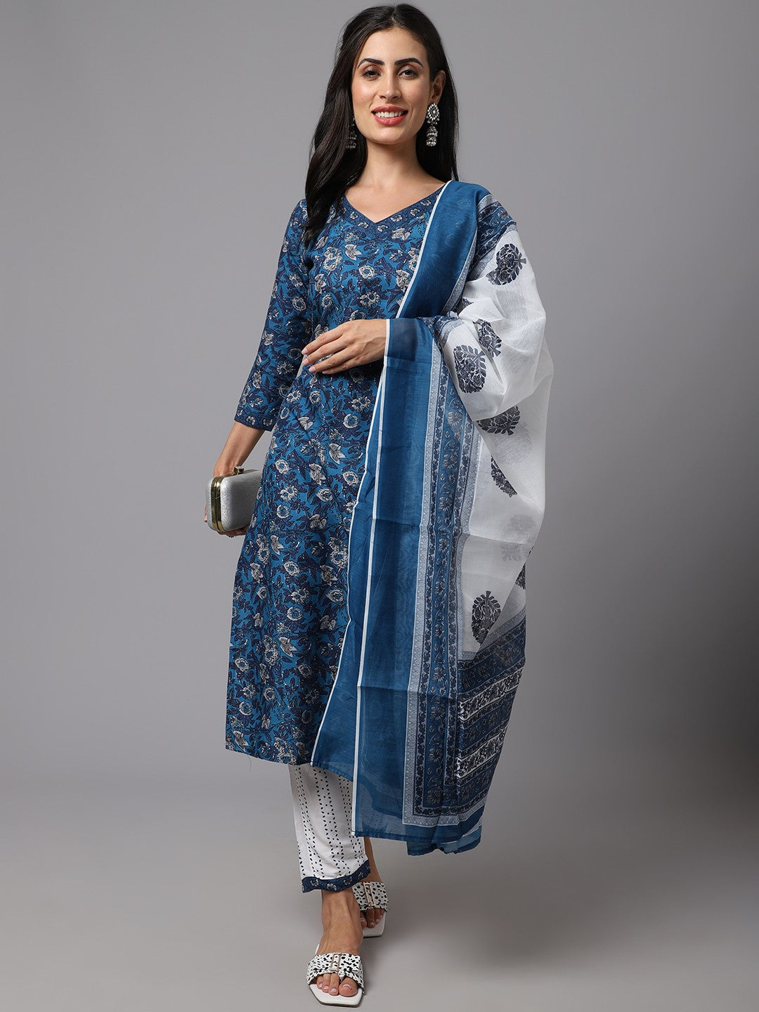 Floral Print Straight Kurta Set with Dupatta for Women