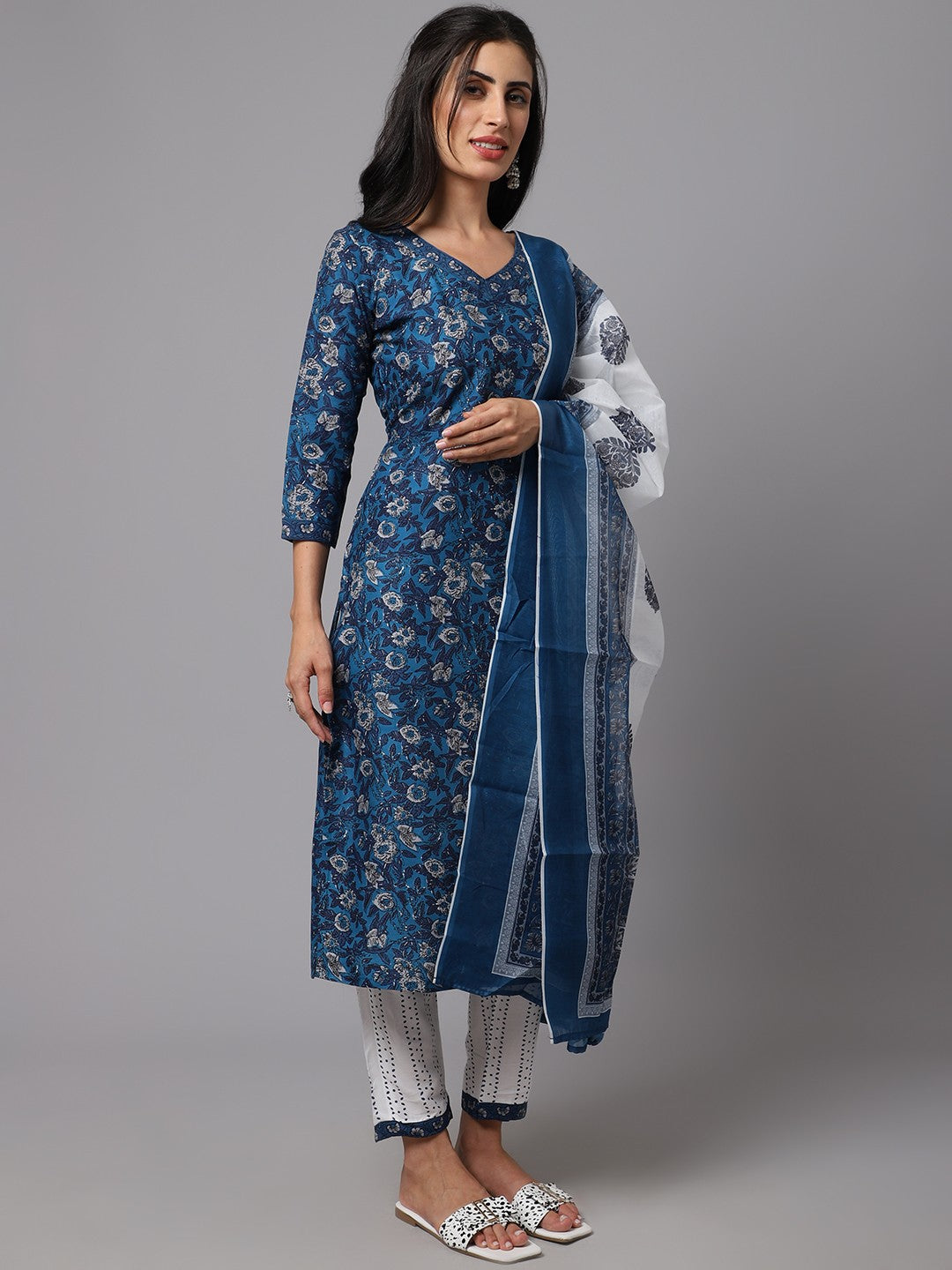 Floral Print Straight Kurta Set with Dupatta for Women