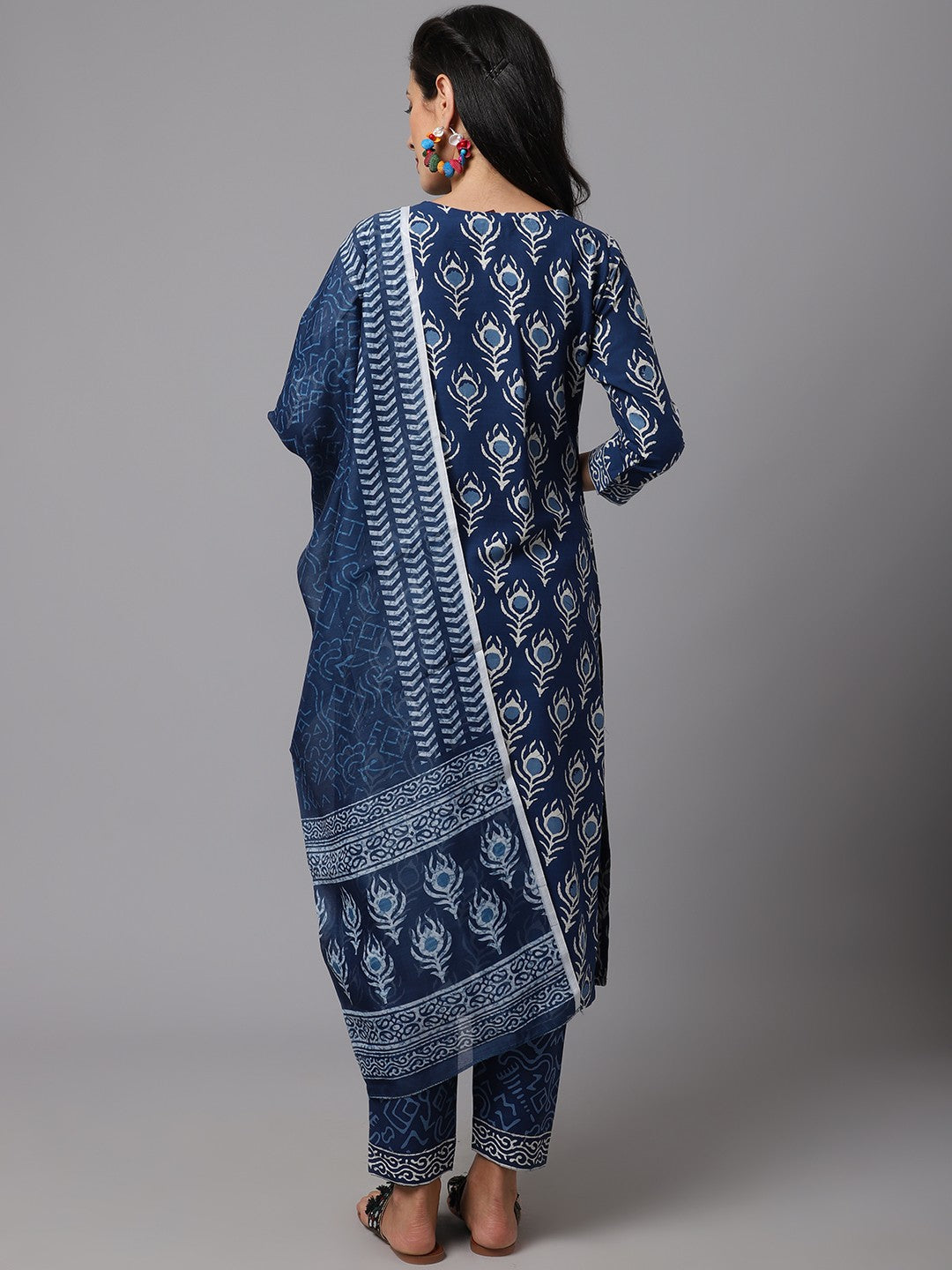 Blue Indigo Printed kurta Set With Dupatta for Women