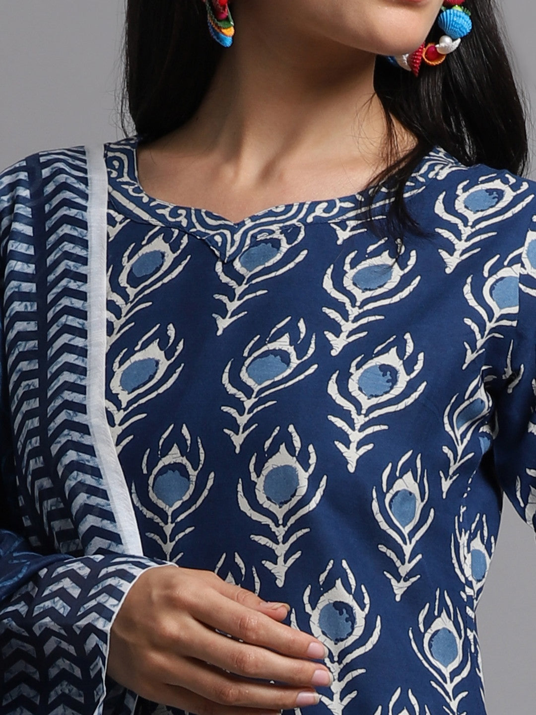 Blue Indigo Printed kurta Set With Dupatta for Women