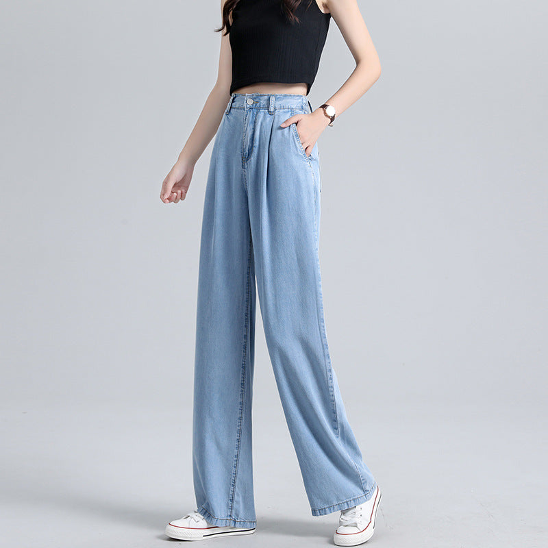 High Waist Wide Leg Lyocell Jeans Women's Summer Wear