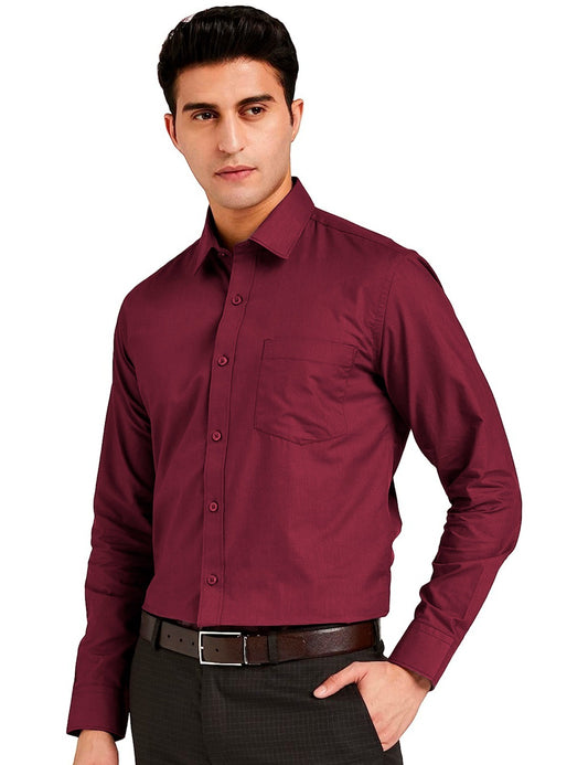 Men Regular Fit Solid Button Down Maroon Satin Formal Shirt