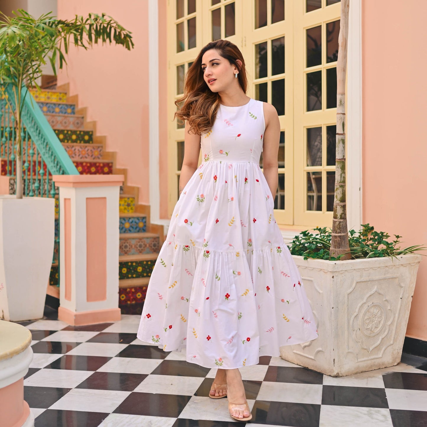 Beautiful Women Floral Print Flaired Gown With Waist Elastic