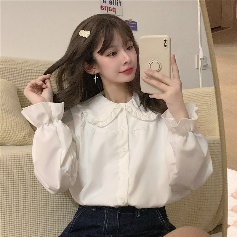 French Style Retro Peter Pan Collar Shirt For Women