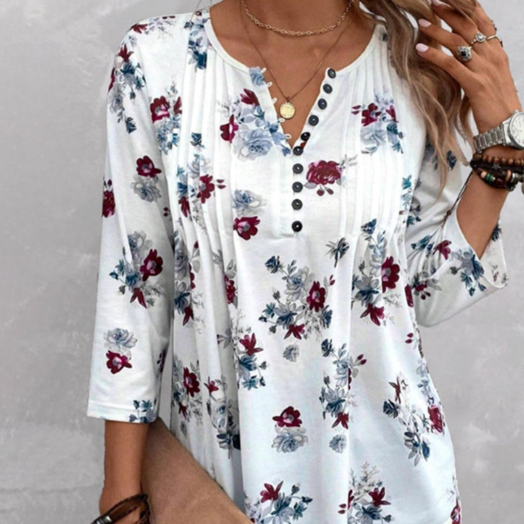 Casual Loose Spring Summer Women's Wear V-neck Printed Top For Women