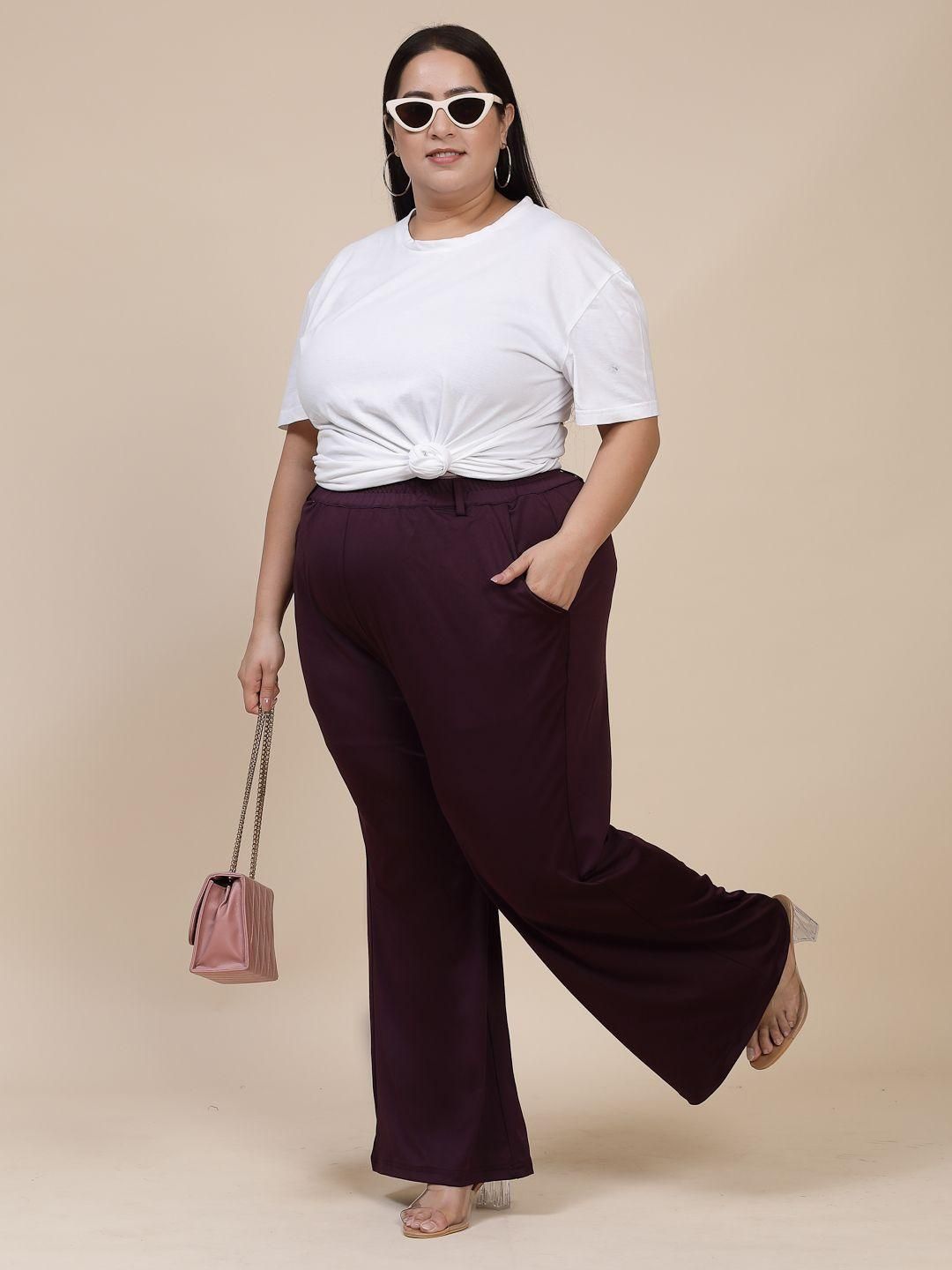 Flambeur Women's Plus Size Casual Solid Trouser