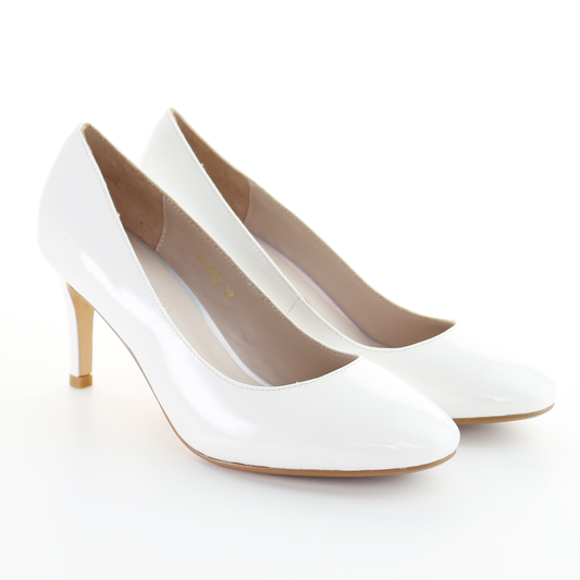 Patent Leather 8cm Pin Heel Round Toe Pumps-White