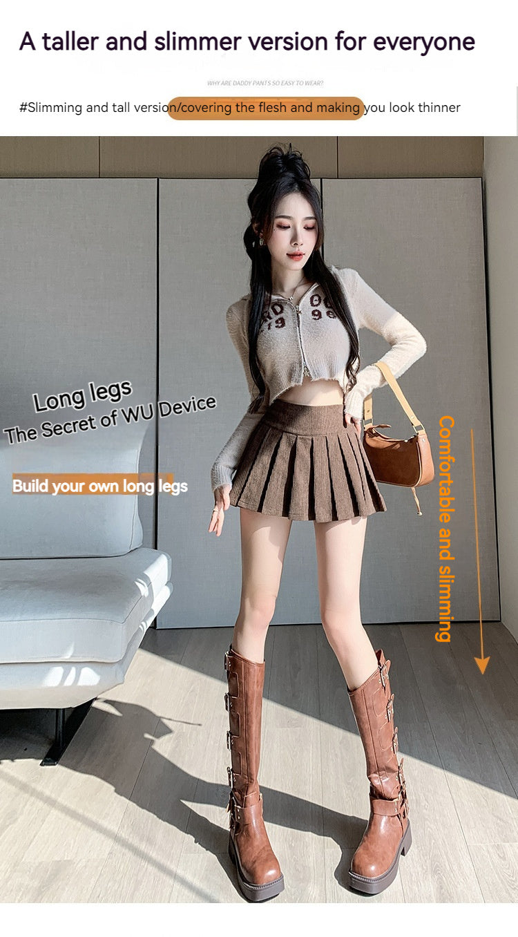 Autumnwinter High Waist Petite Sexy Slimming A- Line Pleated Skirt