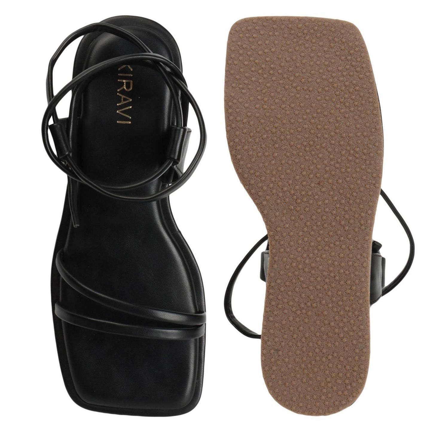 Kiravi Front Double Strap Black Sandals