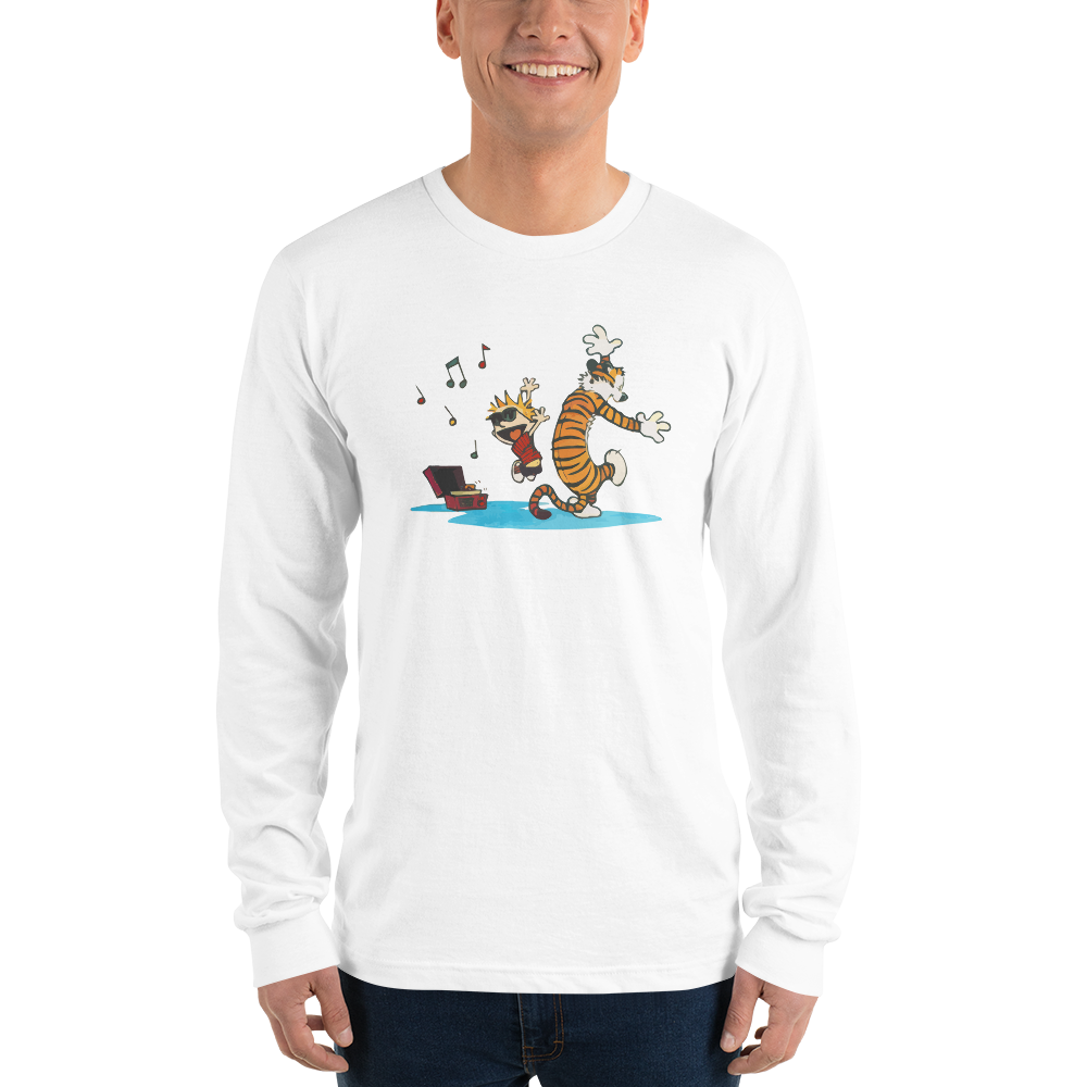 Calvin and Hobbes Dancing With Record Player Long Sleeve Shirt