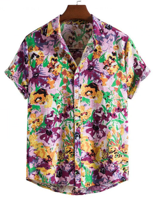 Summer New Men's Short-sleeved Shirt Plus Size Printed