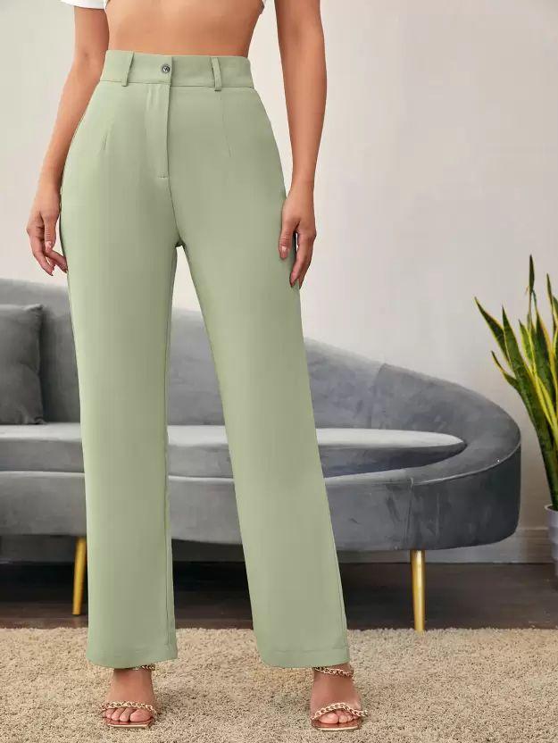 Elegant Pista & Black Lycra Solid Trousers Combo For Women