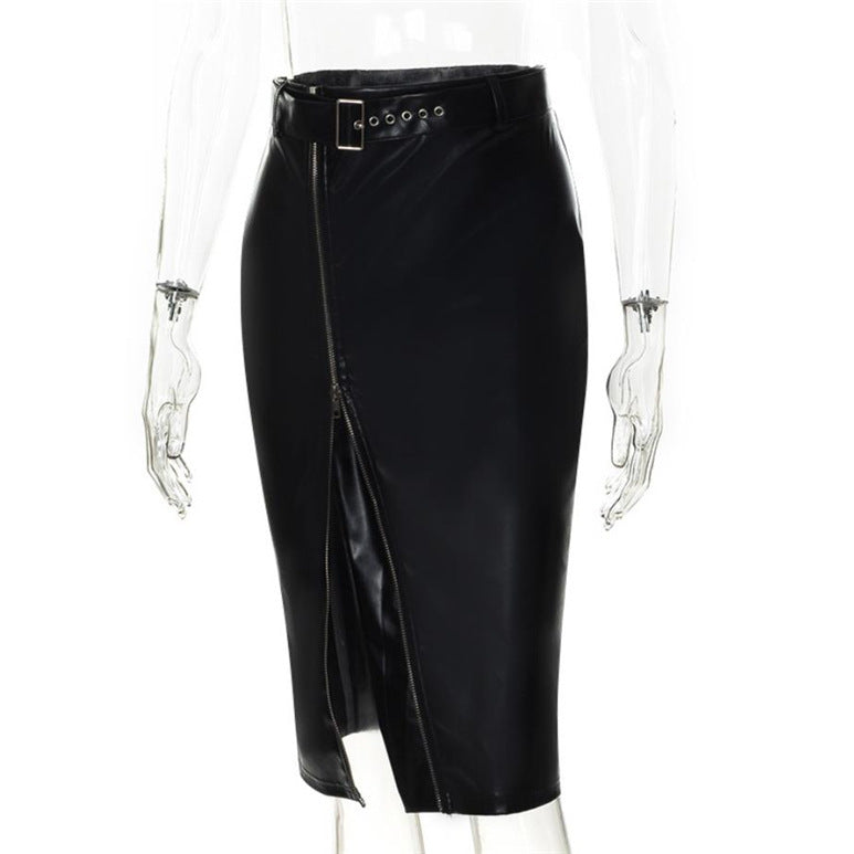 European And American Hip Split Leather Skirt