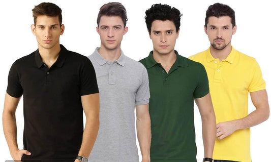 Cotton Blend Solid Half Sleeves Mens Polo Neck T-Shirt (Pack of 4)