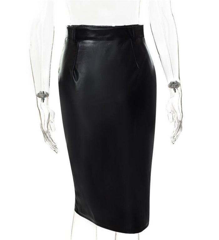 European And American Hip Split Leather Skirt