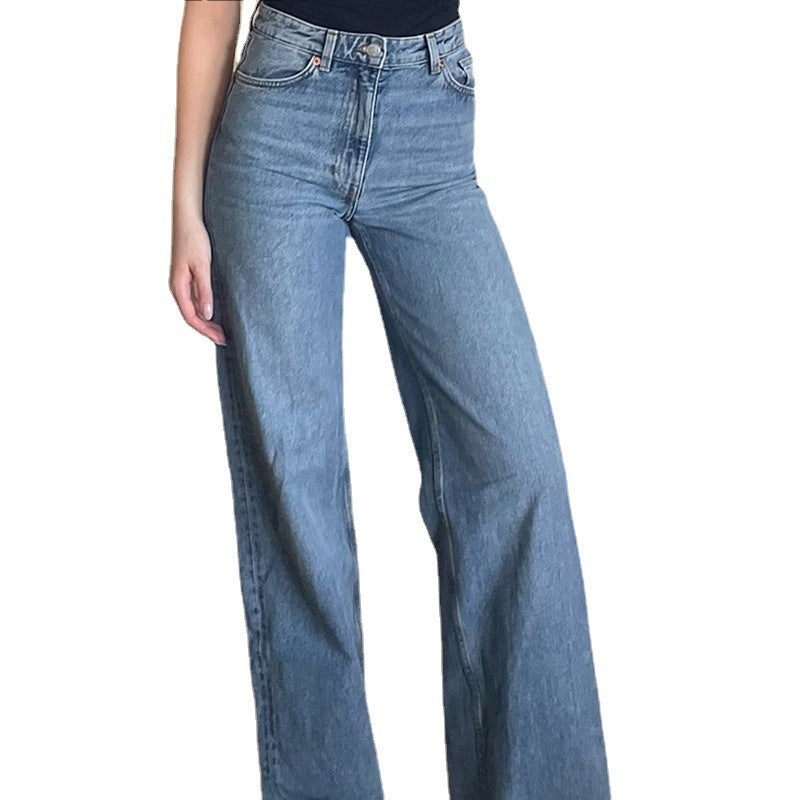 Fashionable Retro Loose Women's Straight-leg Denim Trousers