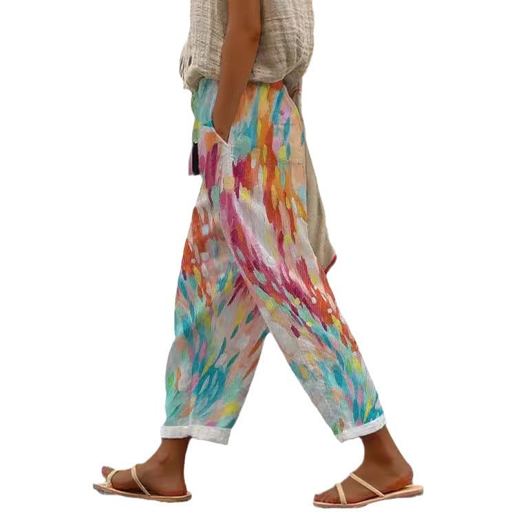 Linglong Linen Drawstring Trousers Temperament Leisure