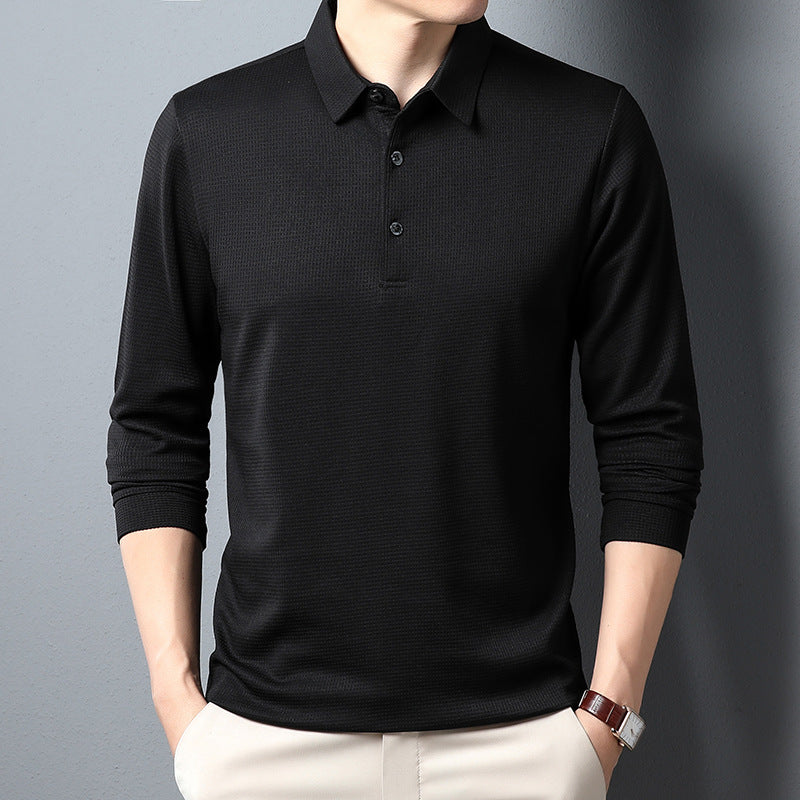 Men's Solid Color Long Sleeve Waffle Polo Shirt Top