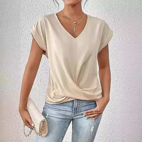 Casual Fashionable T-shirt Irregular Knot Top For Women