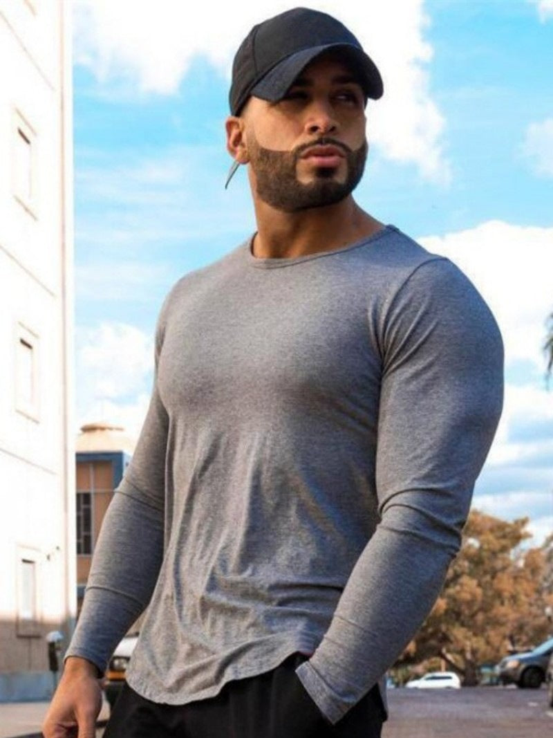 Men's Sports Solid Color Fitness Slim Long Sleeve And Short Sleeve T-shirt