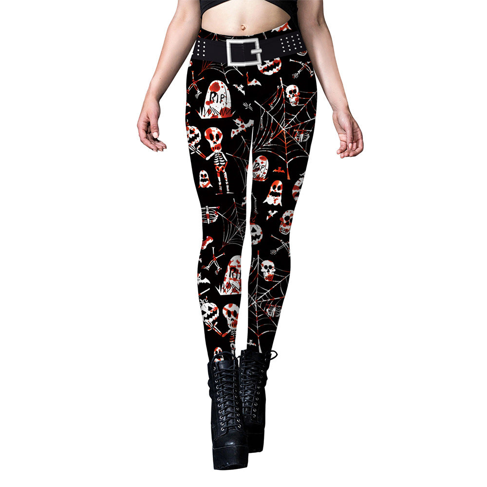 Skull Spider Web Printed Tight Leggings