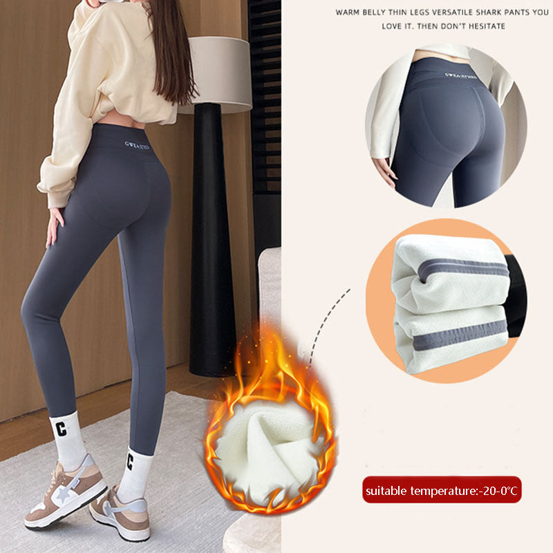 Fleece Thickened Leggings Winter -20 To 5 Shark Pants For Women High Waist Tight Skinny Tummy Control Buttocks Slimming Yoga Pants