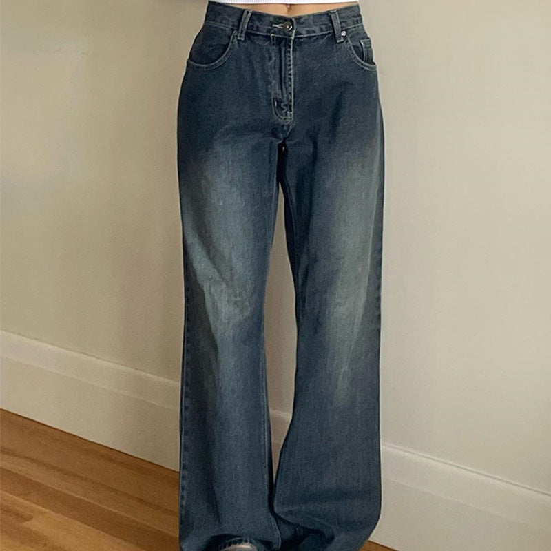 Fashionable Retro Loose Women's Straight-leg Denim Trousers