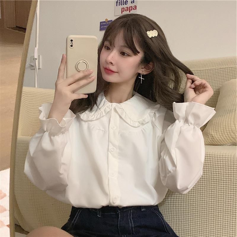 French Style Retro Peter Pan Collar Shirt For Women