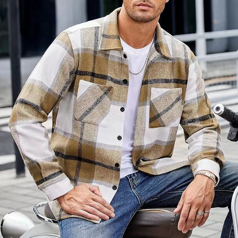 Men's High-end Thermal Plaid Padded Shirt Coat