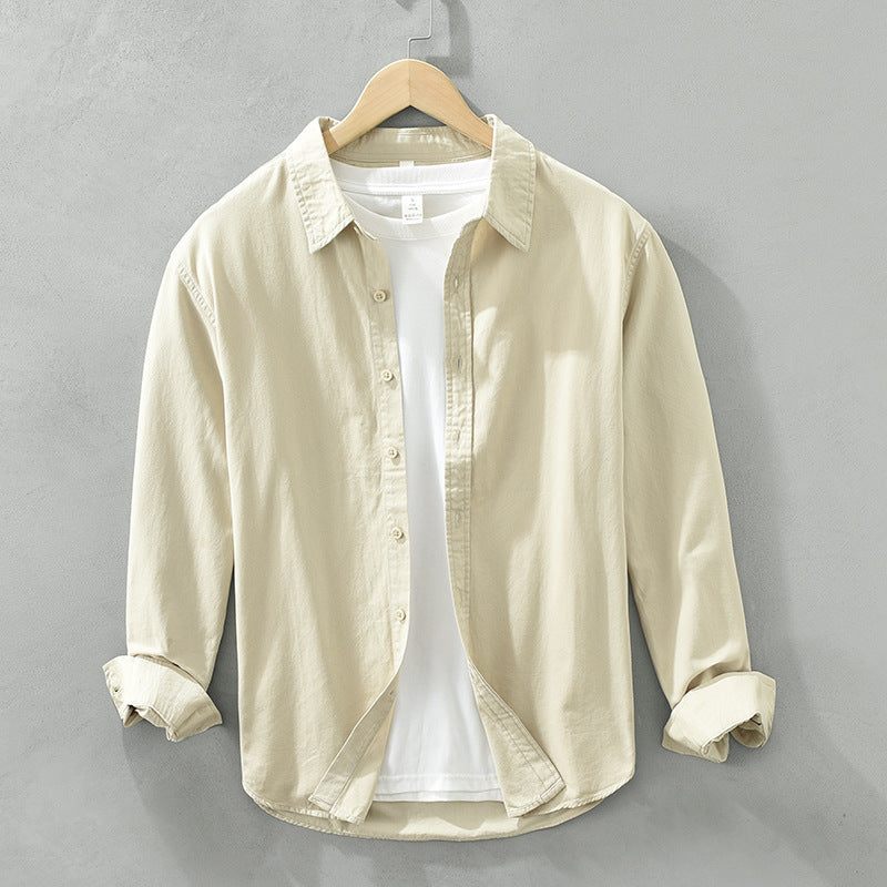 Solid Color Long Sleeve Basic Men's Retro Casual Shirt