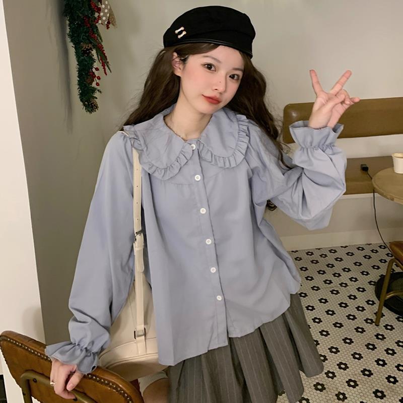 French Style Retro Peter Pan Collar Shirt For Women