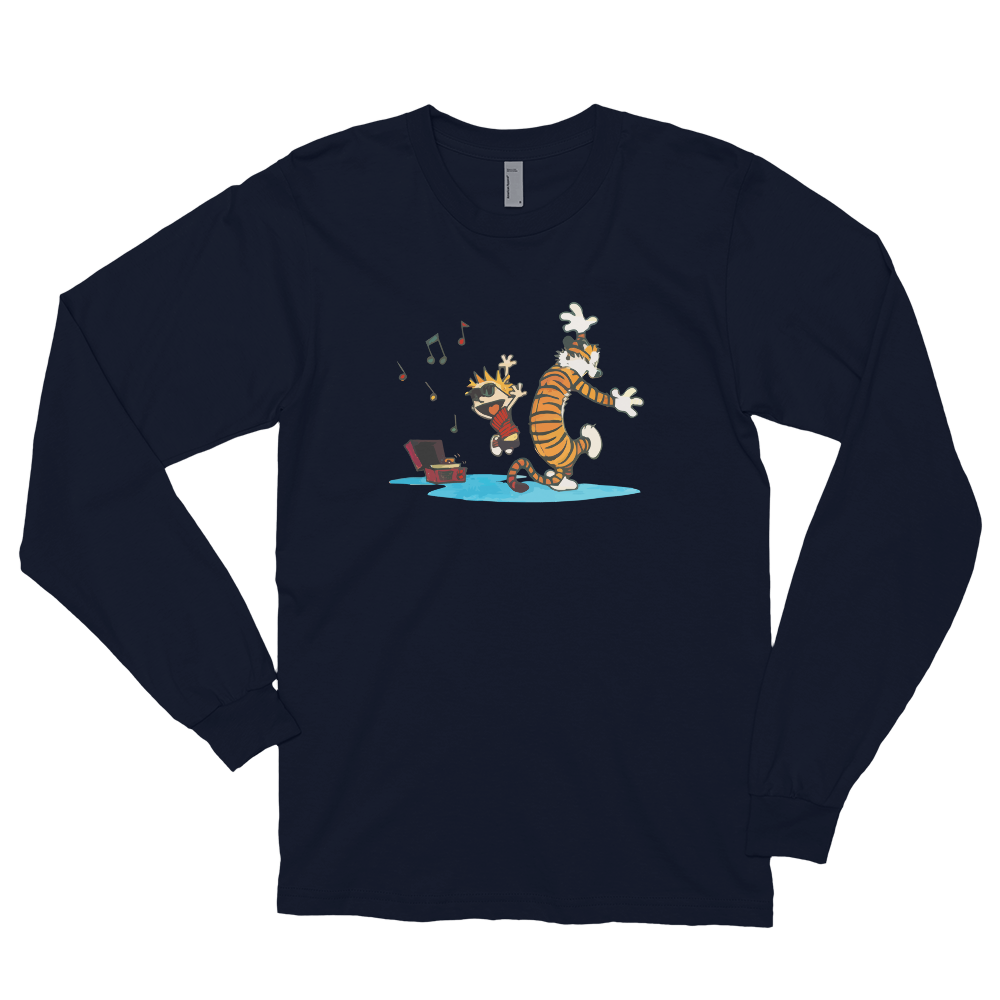 Calvin and Hobbes Dancing With Record Player Long Sleeve Shirt