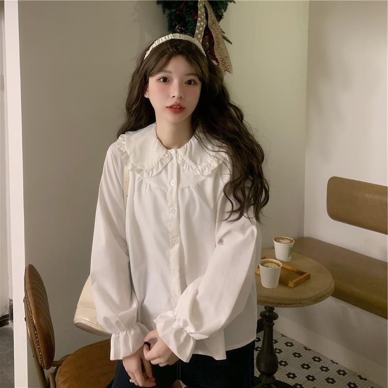 French Style Retro Peter Pan Collar Shirt For Women