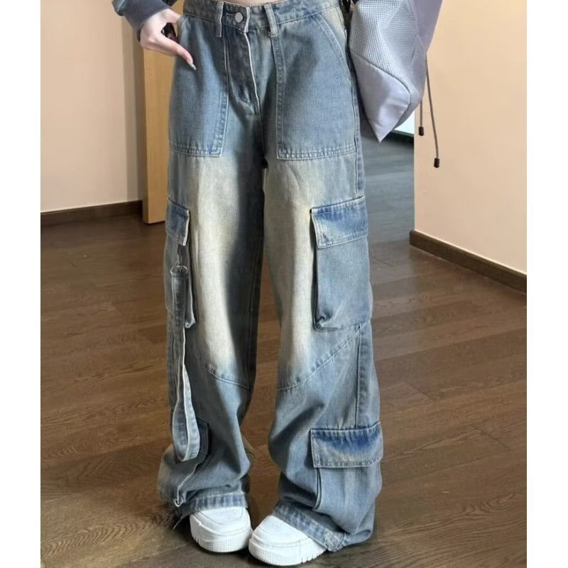 Female American High Street Vibe Hot Girl Cargo Jeans