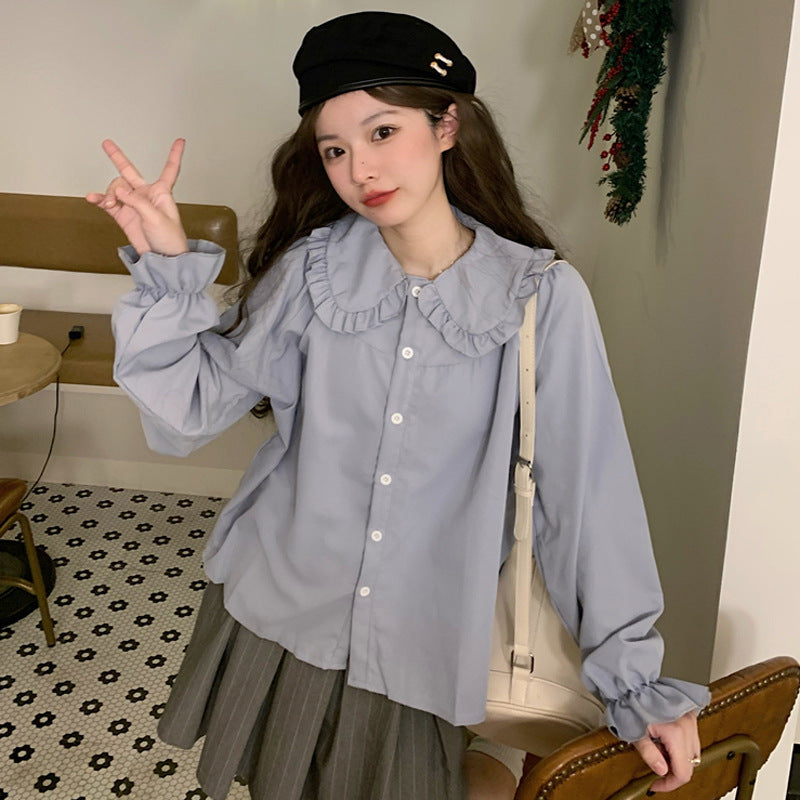 French Style Retro Peter Pan Collar Shirt For Women