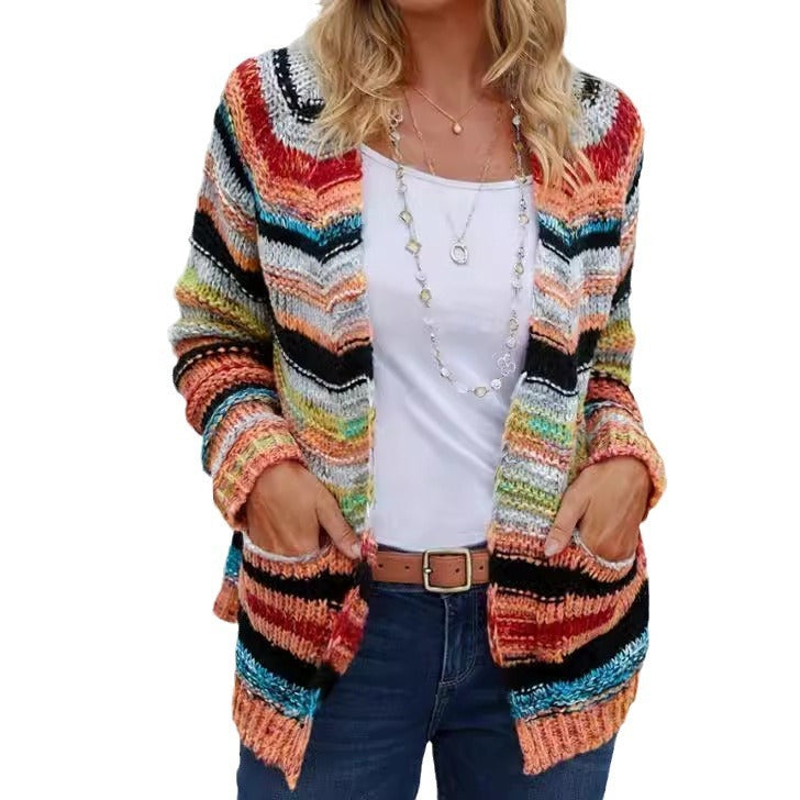 European And American Fashion Casual Women's Multi-color Printed Knitted Sweater