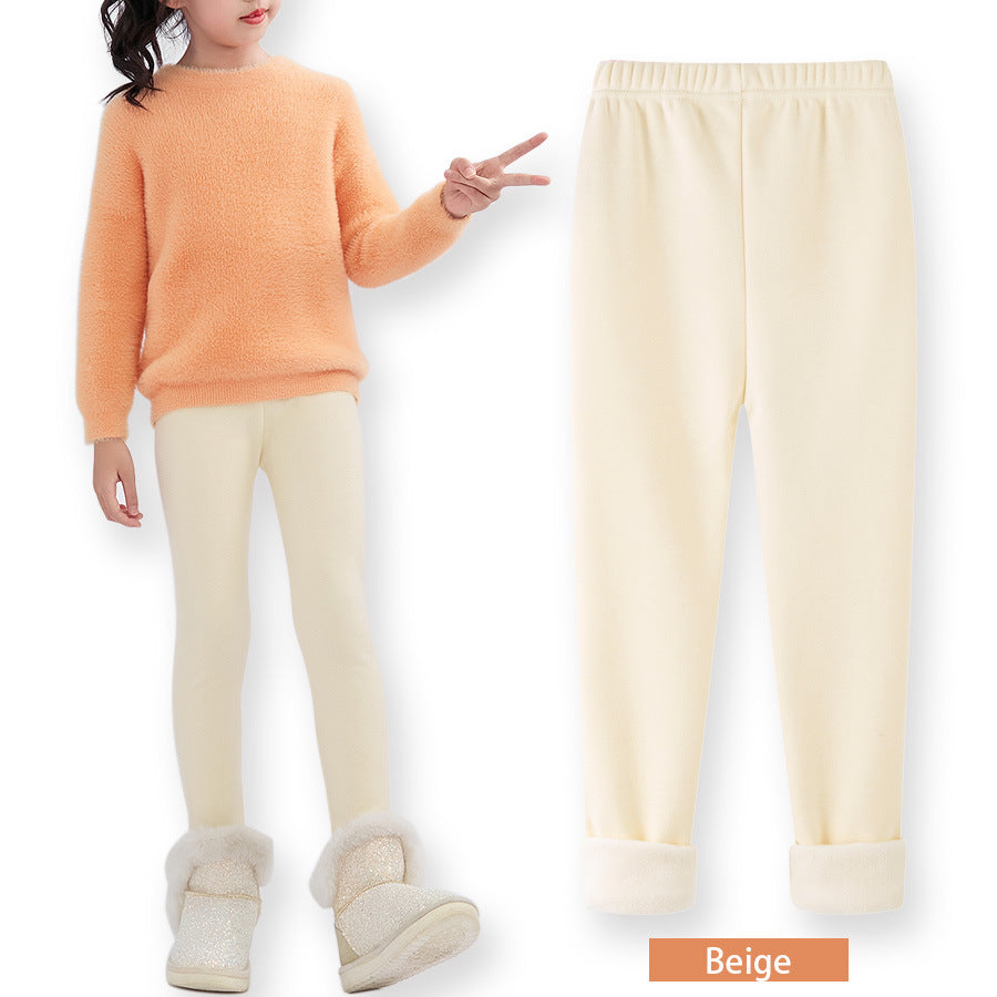 FallWinter Hot-selling Girls' Leggings Fleece-lined Warm Cropped Pants