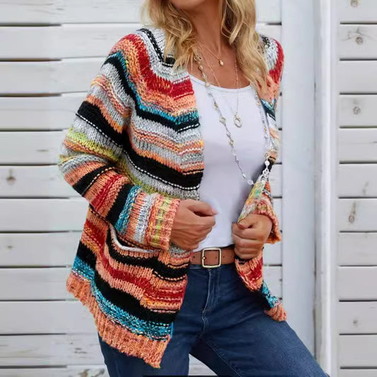 European And American Fashion Casual Women's Multi-color Printed Knitted Sweater